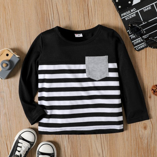 Toddler Boy Stripe Splice Chest Pocket Decor Long-sleeve Tee for boy