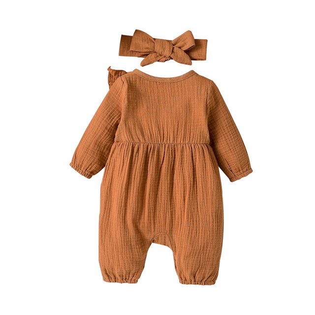 Jumpsuits Ruffles Long Sleeve Bodysuits with Headband