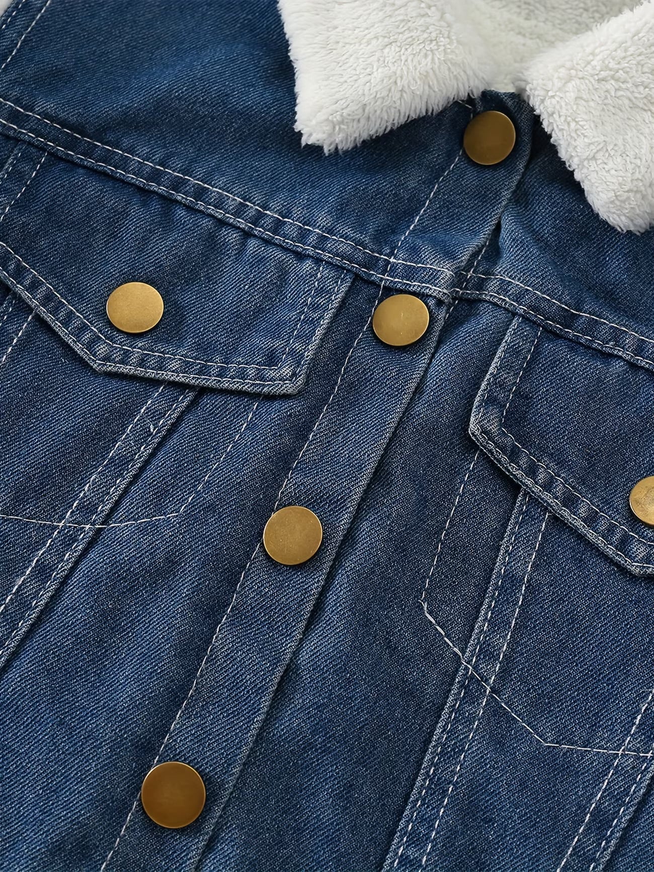 Cozy Fleece-Lined Denim Jacket - Plush Faux Fur Detail, Button Closure, Long Sleeve - Perfect for Fall/Winter