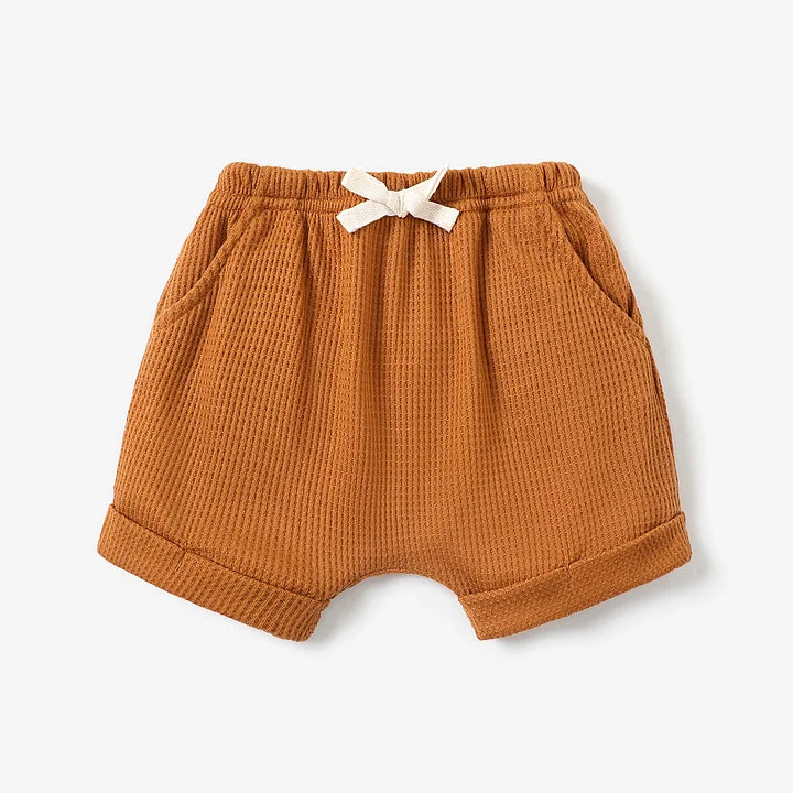 Baby Boy Solid Waffle Elasticized Waist Shorts with Pockets