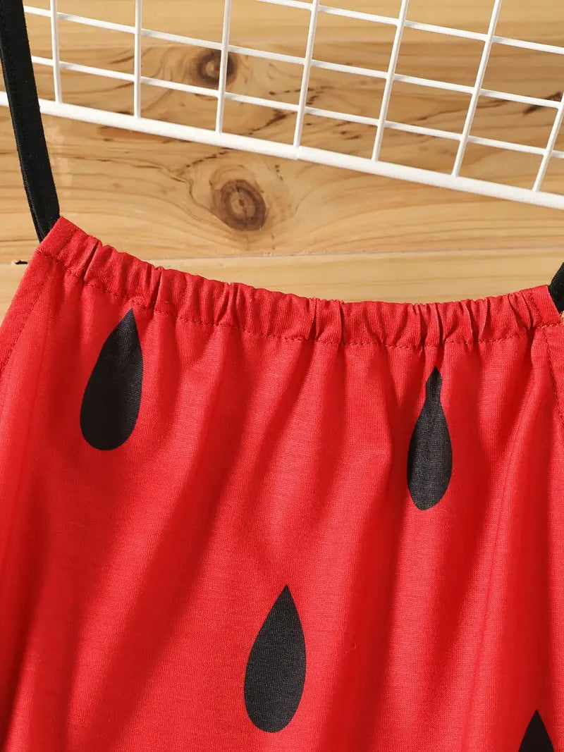 girl dress with watermelon print and color-block cami