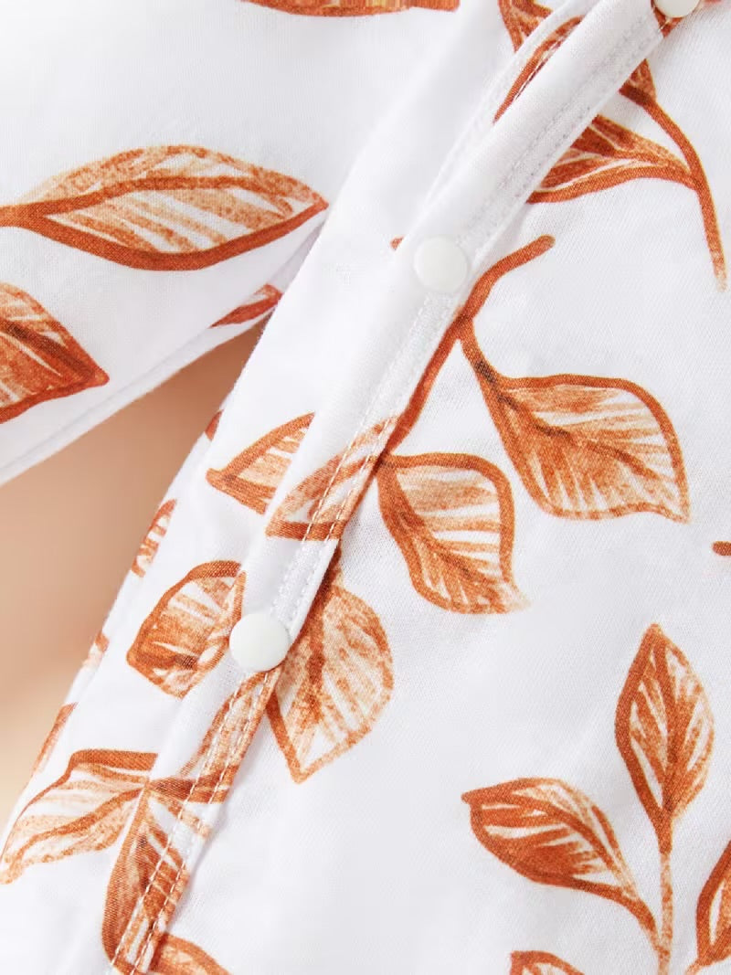 Leaves-Print Long-sleeve Baby Jumpsuit