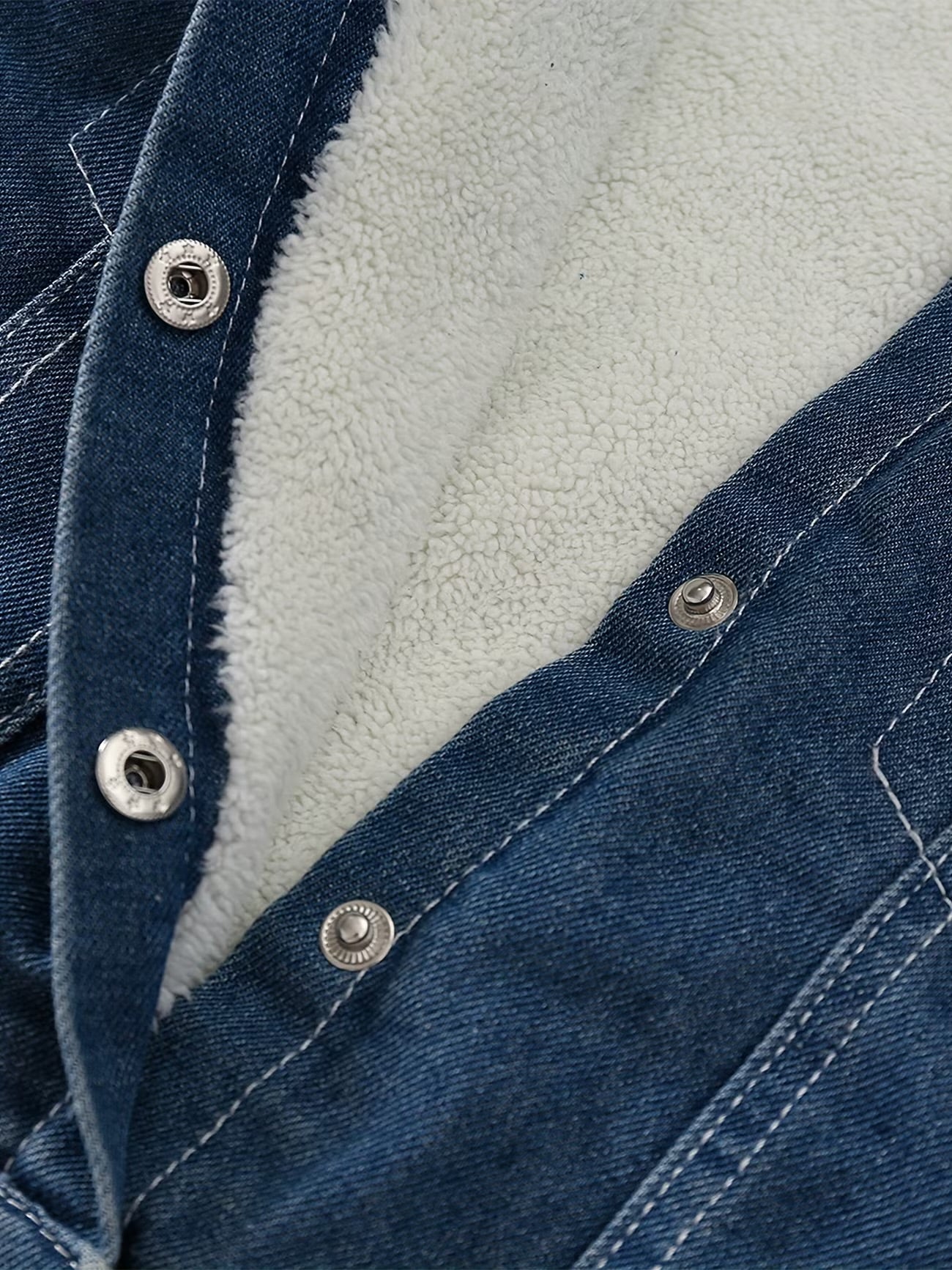 Cozy Fleece-Lined Denim Jacket - Plush Faux Fur Detail, Button Closure, Long Sleeve - Perfect for Fall/Winter