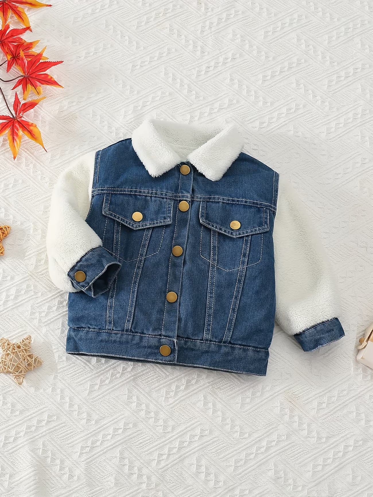 Cozy Fleece-Lined Denim Jacket - Plush Faux Fur Detail, Button Closure, Long Sleeve - Perfect for Fall/Winter