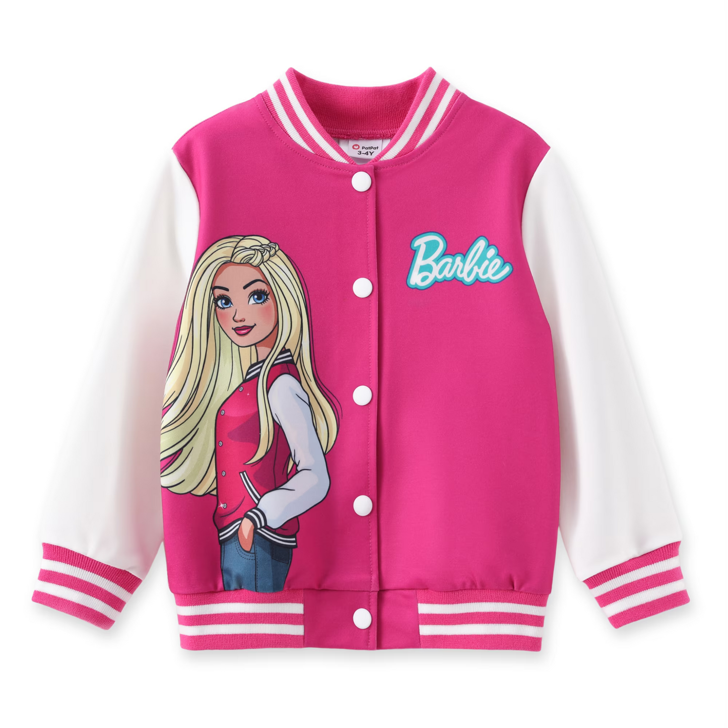 Barbie Girls Bomber Jacket Graphic and Letter Print Colorblock Lightweight Varsity Jacket
