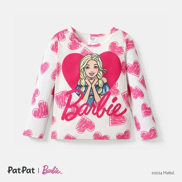 Barbie Toddler Girls Tops Pink Heart Print Long-sleeve T-Shirt