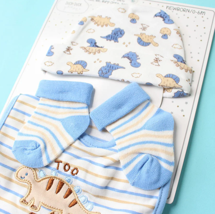Baby Socks & Cap Bib Set Dino 4Pc Stylish