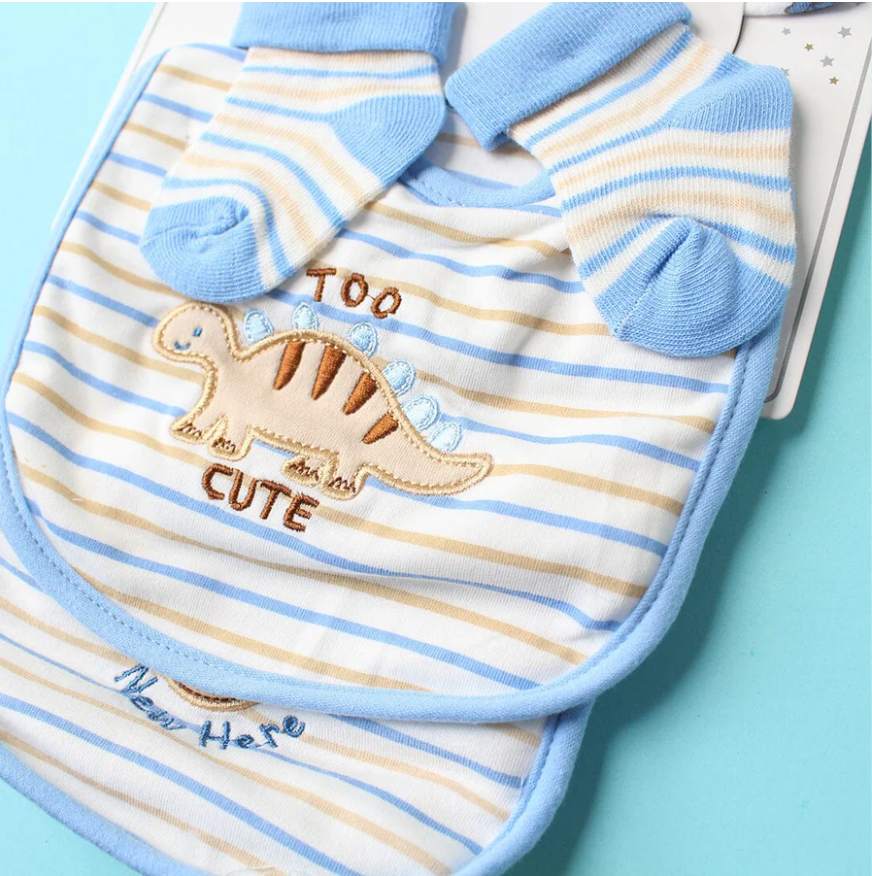 Baby Socks & Cap Bib Set Dino 4Pc Stylish