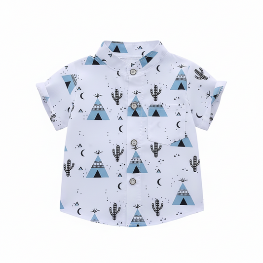 Baby Boy Summer Cartoon Printed Randomly Full-Collar Short Sleeve Shirt