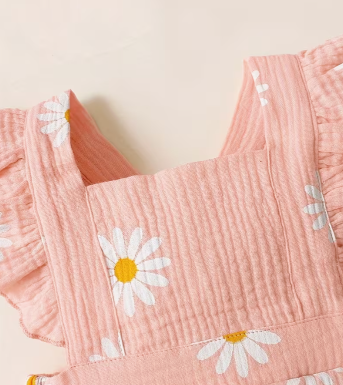 Baby Girl Cute Daisy Flutter Sleeve Romper with Headband