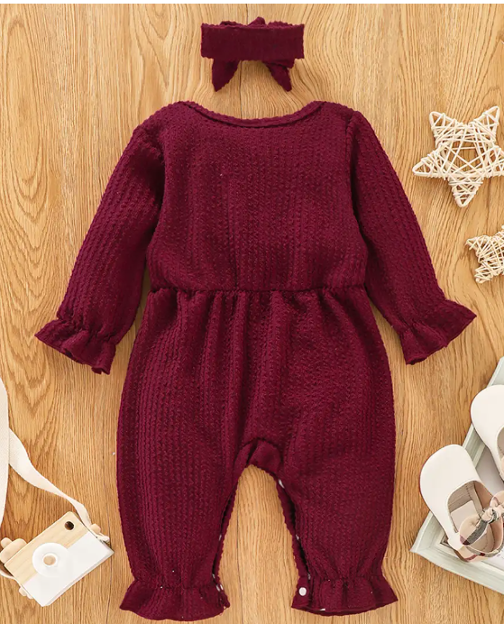 Red Solid Full-Sleeve Jumpsuit