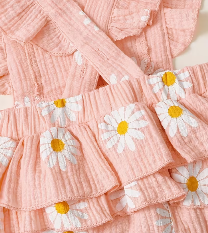 Baby Girl Cute Daisy Flutter Sleeve Romper with Headband