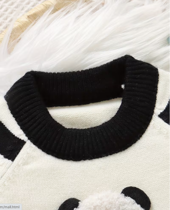 Panda Pattern Black Striped Long Sleeve Crew Neck Pullover