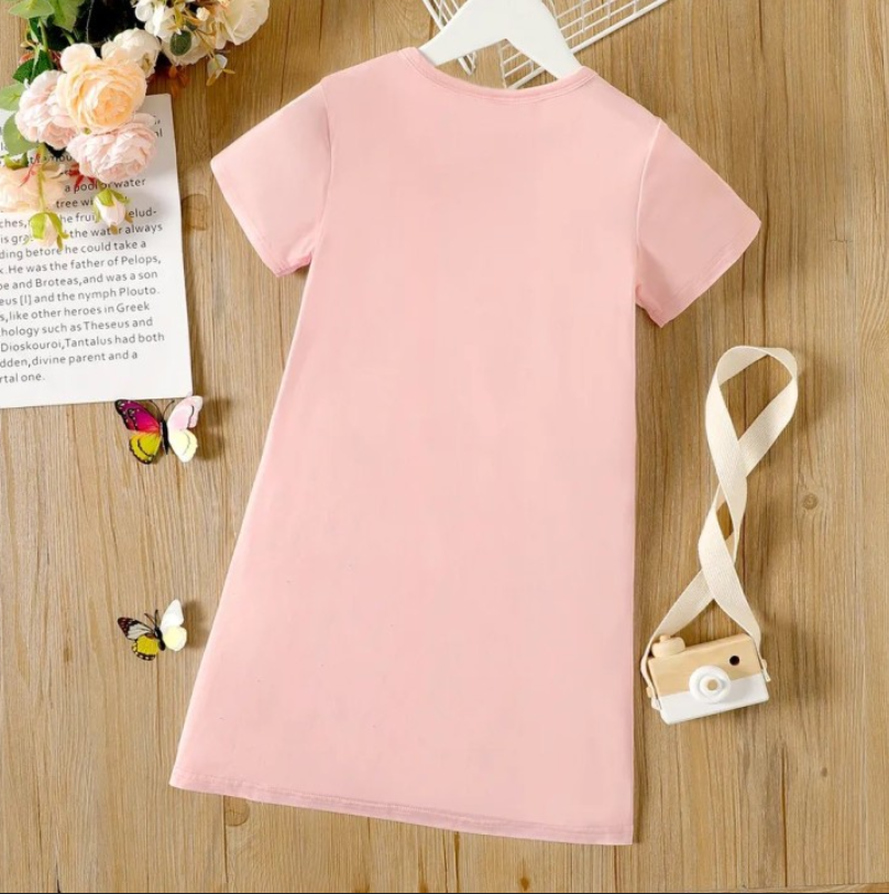 Girl's Kid Unicorn Print Short Sleeve Light Pink