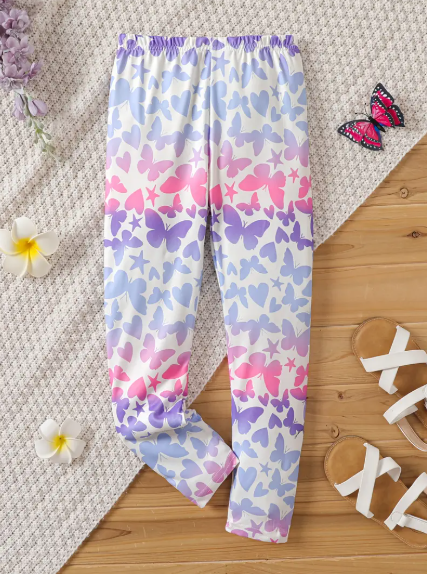 kid girl butterfly print stretch leggings