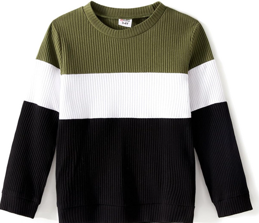 Cotton Long-sleeve Solid Spliced Tee