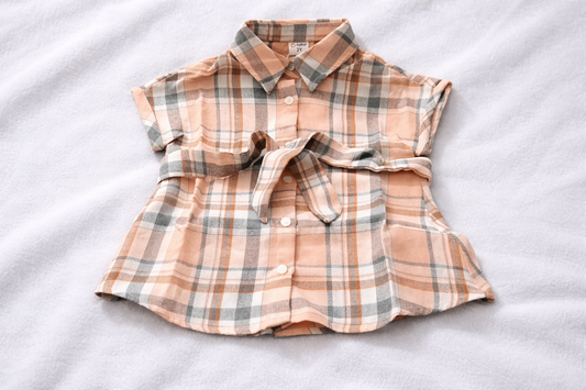 Toddler Pink & Grey Plaid Button-Down Shirt Dress with Tie Belt – Casual Kids Top