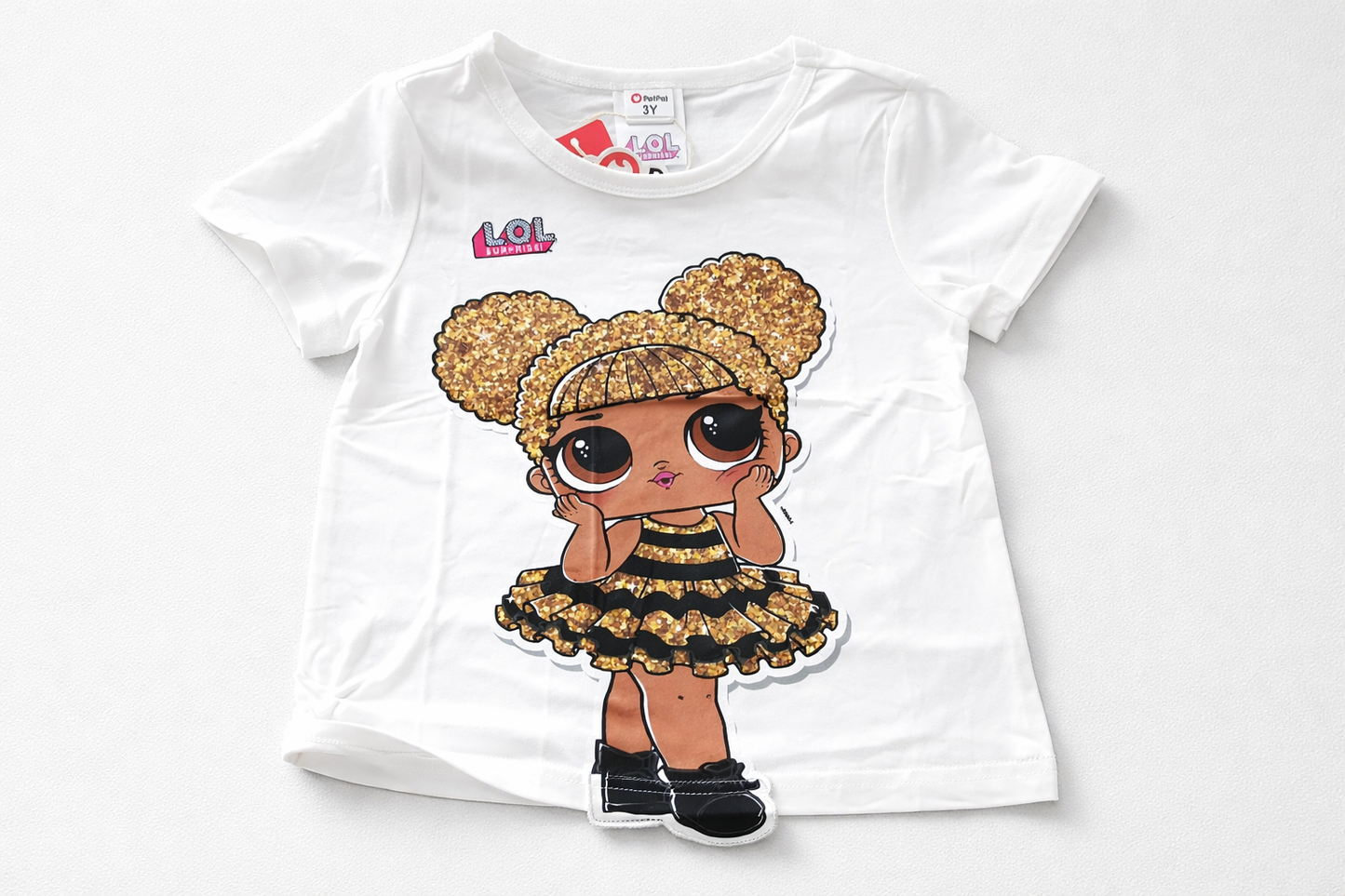 Girls White Short Sleeve Graphic T-Shirt with Cartoon Doll Design – Casual Everyday Tee