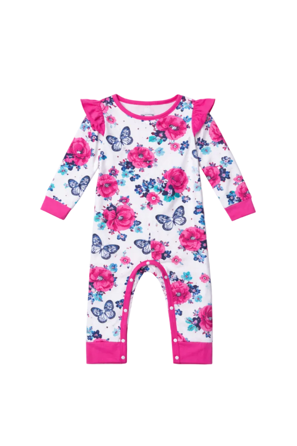 Girl Floral butterfly Sweet Long Sleeve Jumpsuit  Pink
