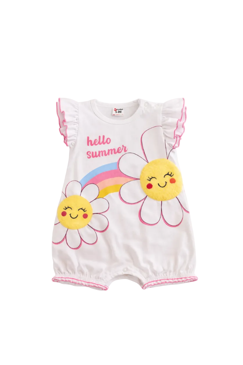 Baby Girl Hello Summer Rainbow Floral Romper with 3D Flower Applique