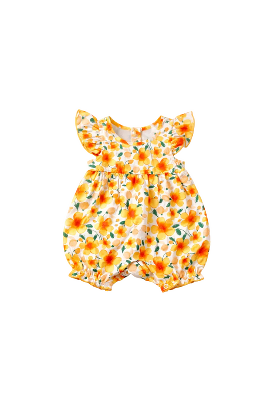 Baby Girls Yellow Floral Ruffle Sleeve Romper