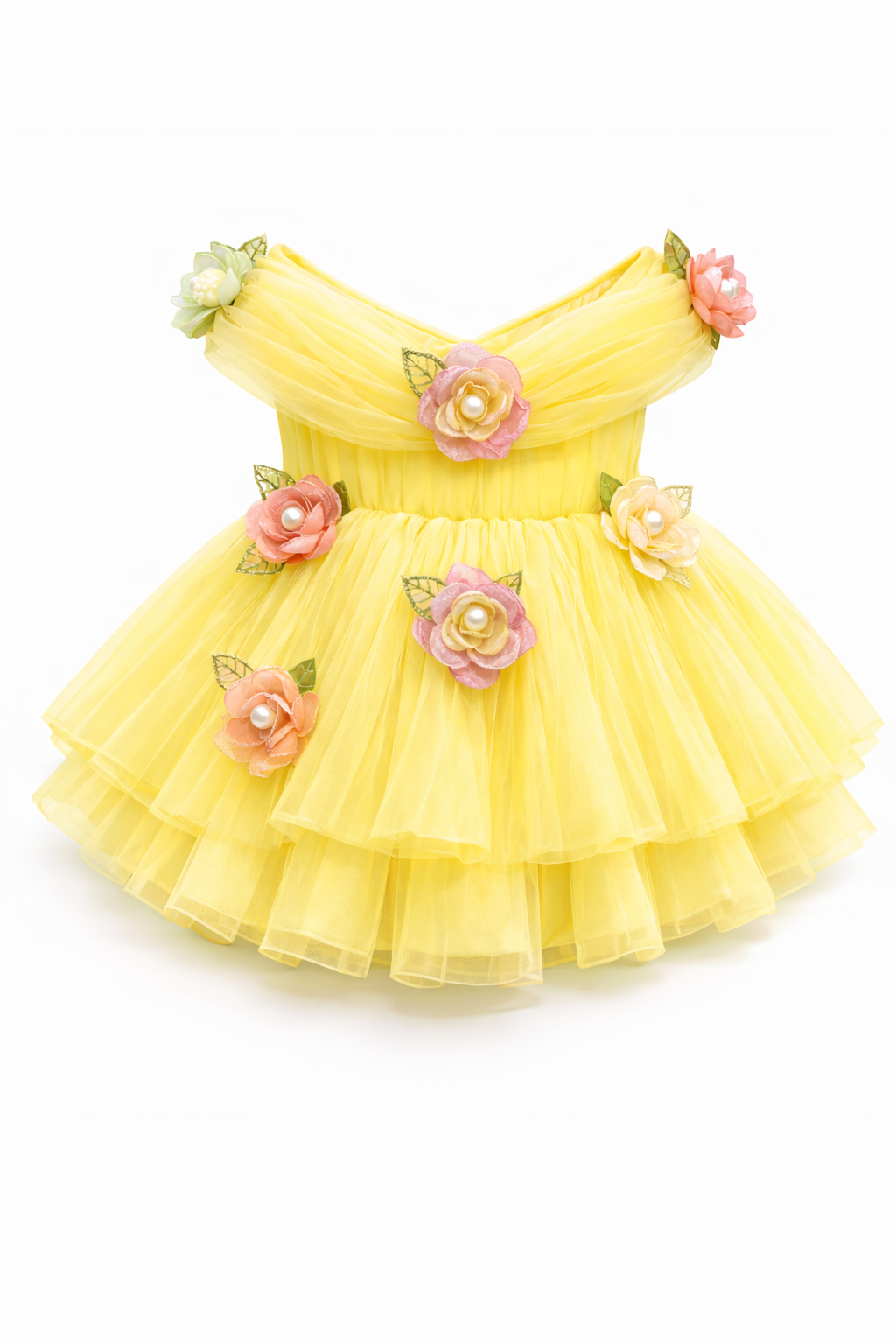 Baby Girl Party Wear Enchanted Blossom Tulle Party Dress Yellow
