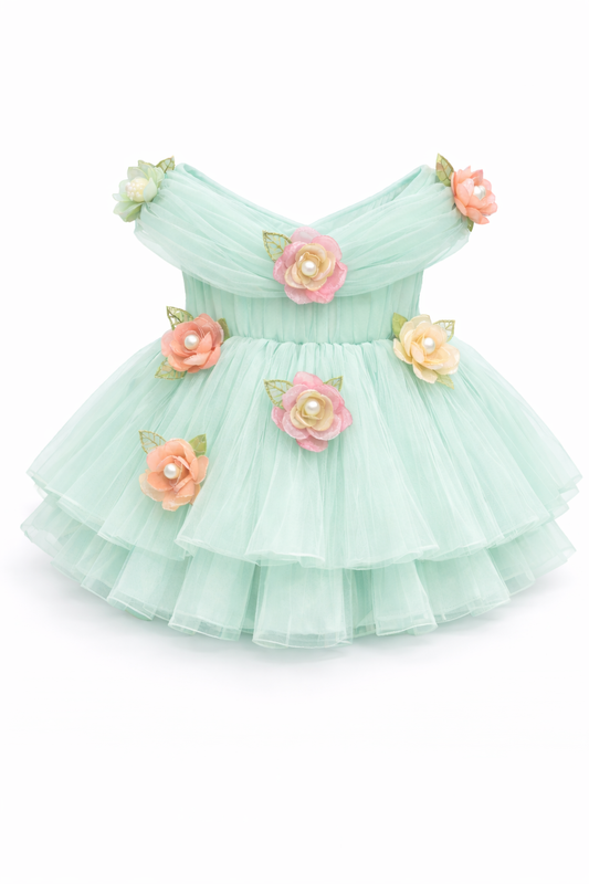 Baby Girl Party Wear Enchanted Blossom Tulle Party Dress Sea Green