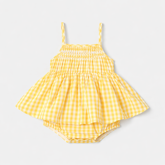 Baby Girl Plaid Cami Romper Yellow