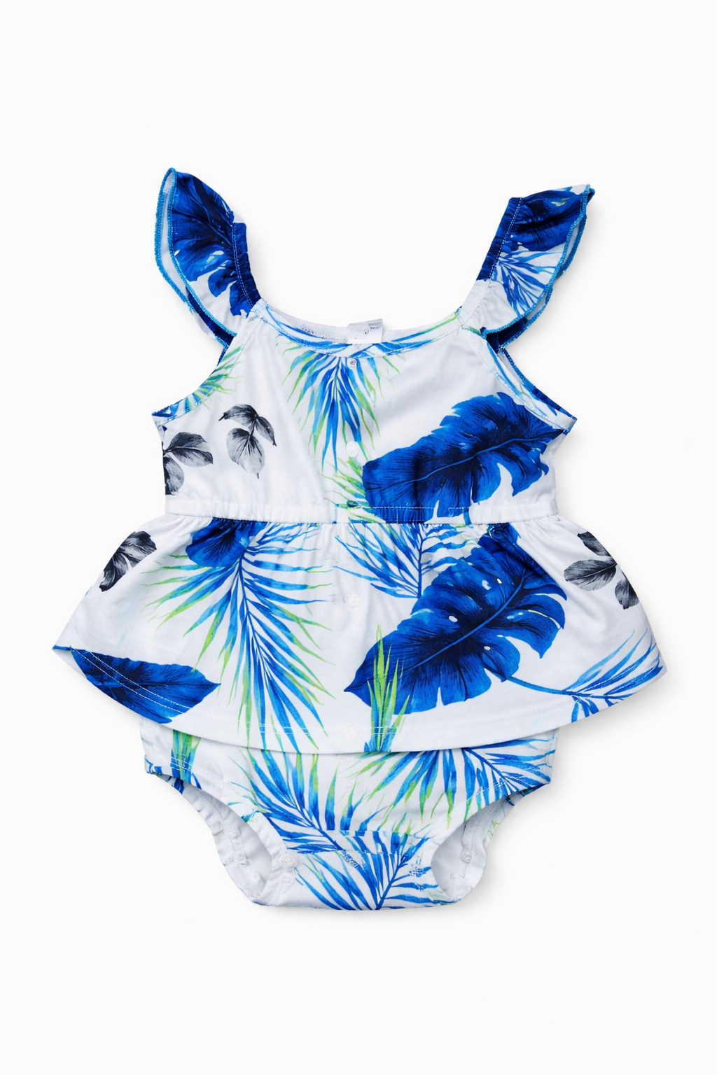 Baby girl front floral ruffle trim romper