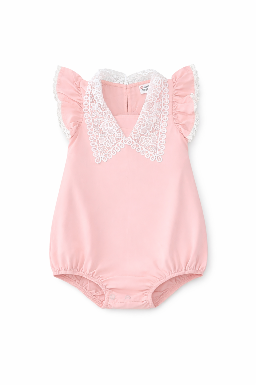 Baby girl bow front ruffle trim romper
