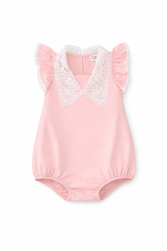 Baby girl bow front ruffle trim romper