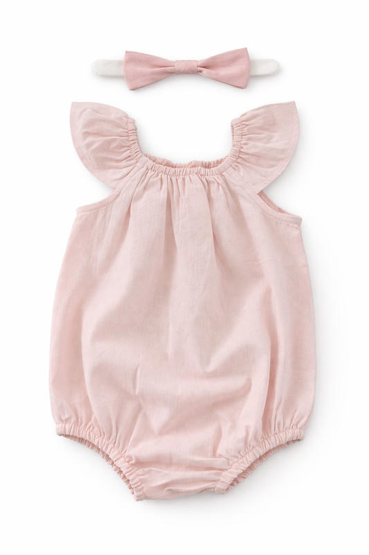 Baby Girl Cute Flutter Sleeve Romper with Headband
