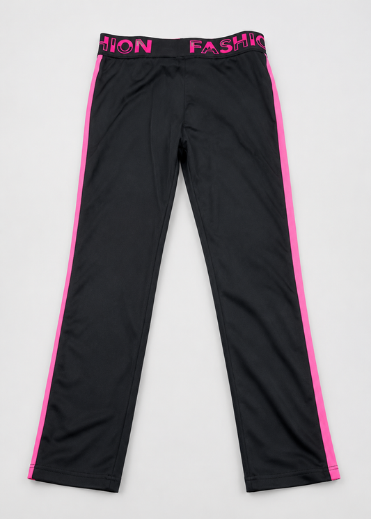 Girls Black trouser with Pink Side Stripes and Fashion Waistband