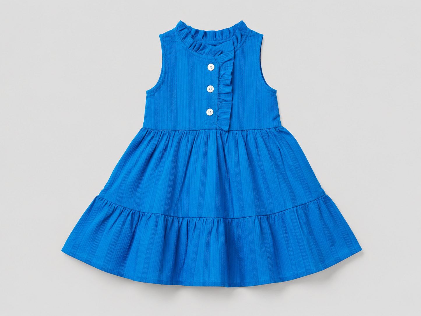 Baby Girls Teal Blue Sleeveless Ruffle Dress with Button Front