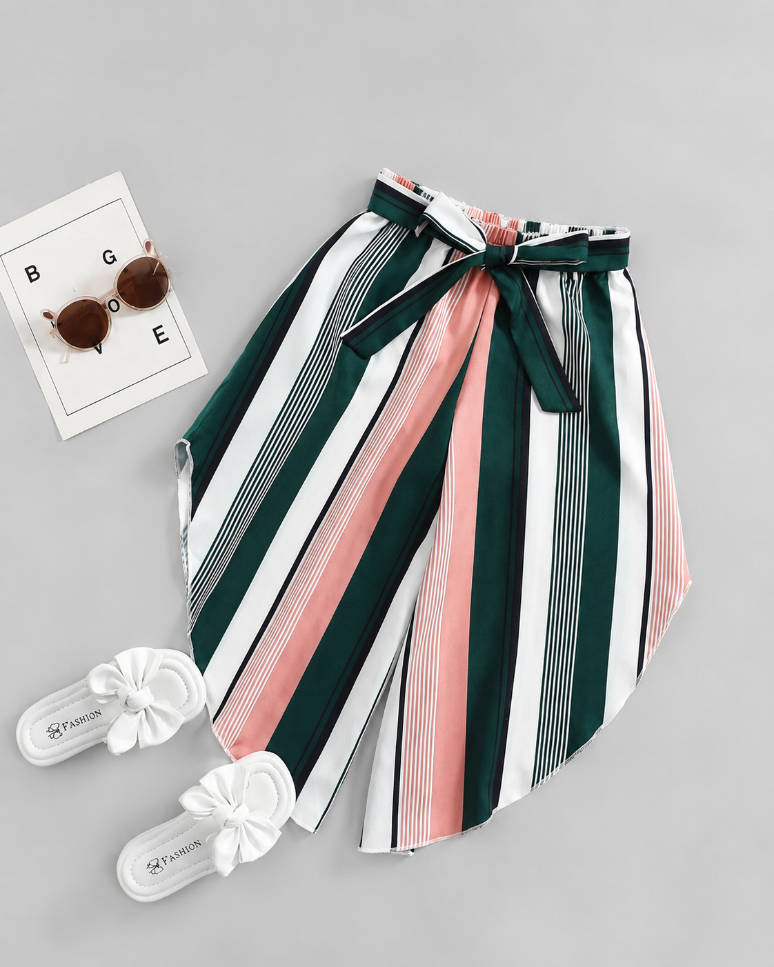 Girls Striped Wide Leg Pants with Bow Tie Waist