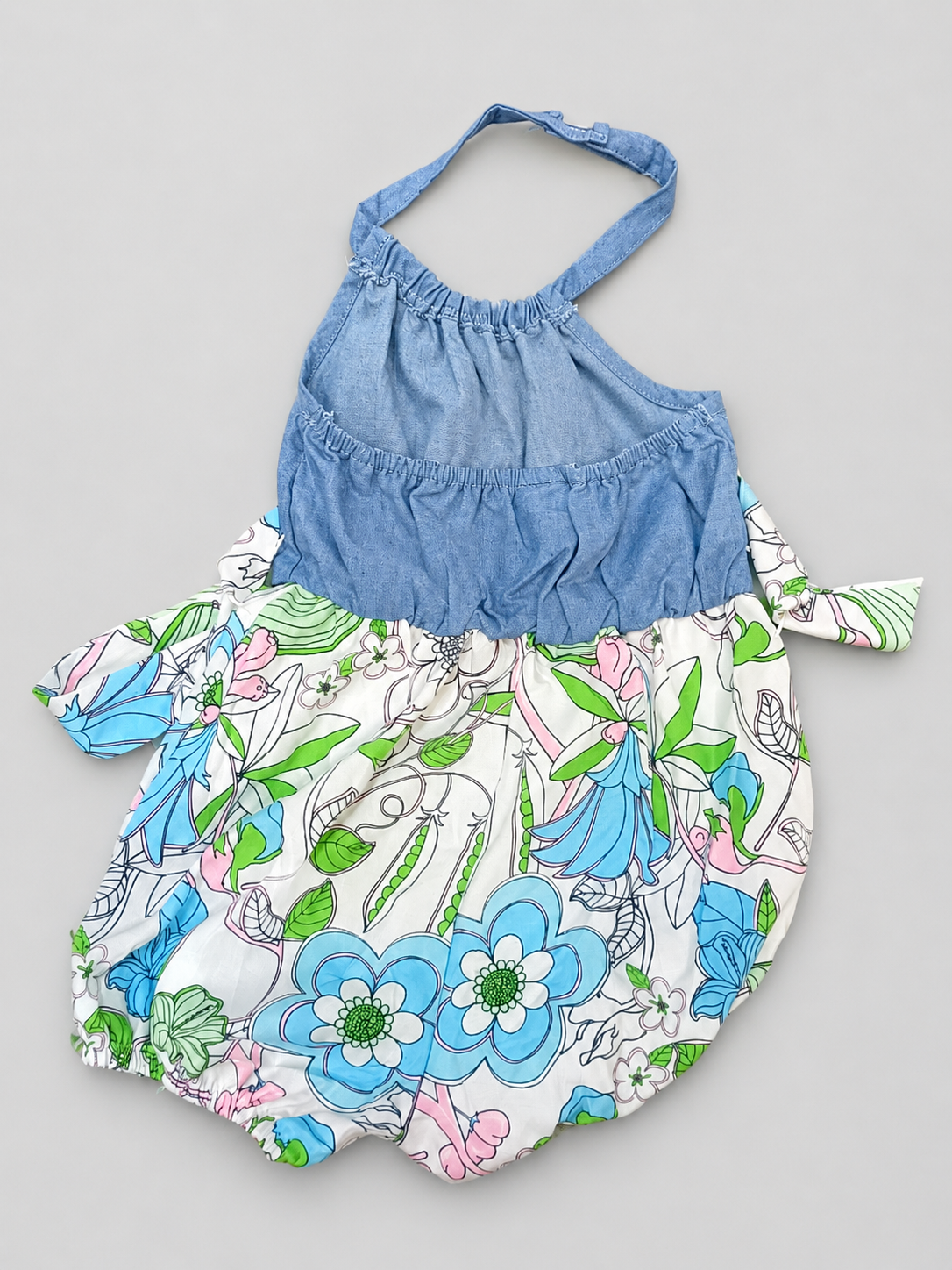 Baby Girls Denim Floral Halter Bubble Romper