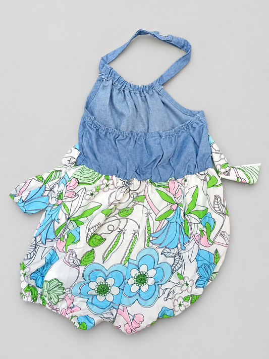 Baby Girls Denim Floral Halter Bubble Romper