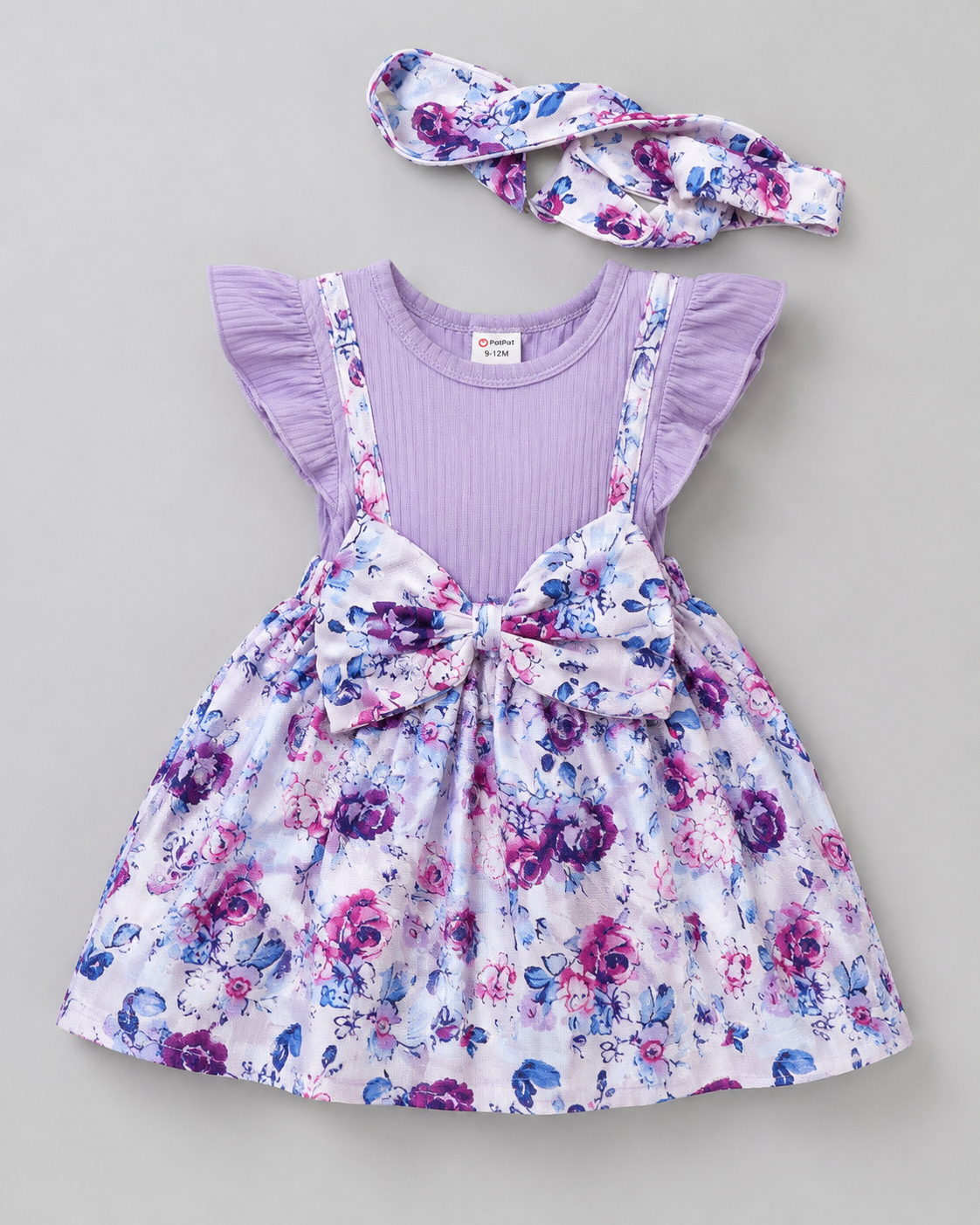 Baby Girls Purple Floral Ruffle Dress with Matching Headband