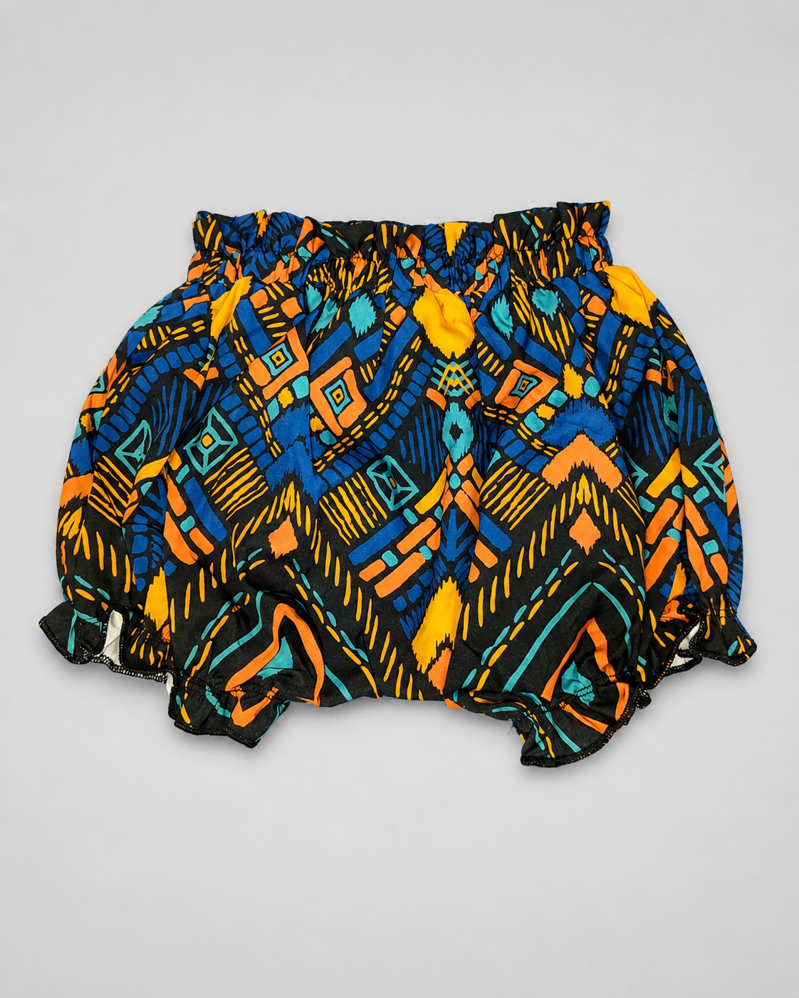 Girls Multicolor Printed Ruffle Shorts with Yellow Bow