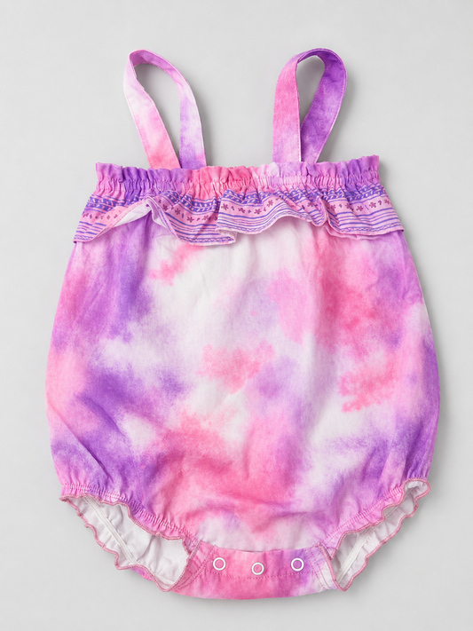 Pink & Purple Tie-Dye Baby Romper with Ruffle Detail