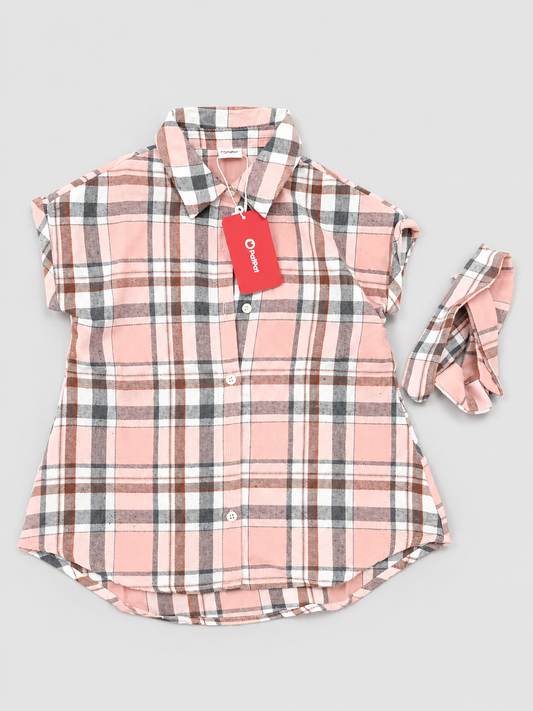 Girls Pink Plaid Short Sleeve Button-Up Shirt