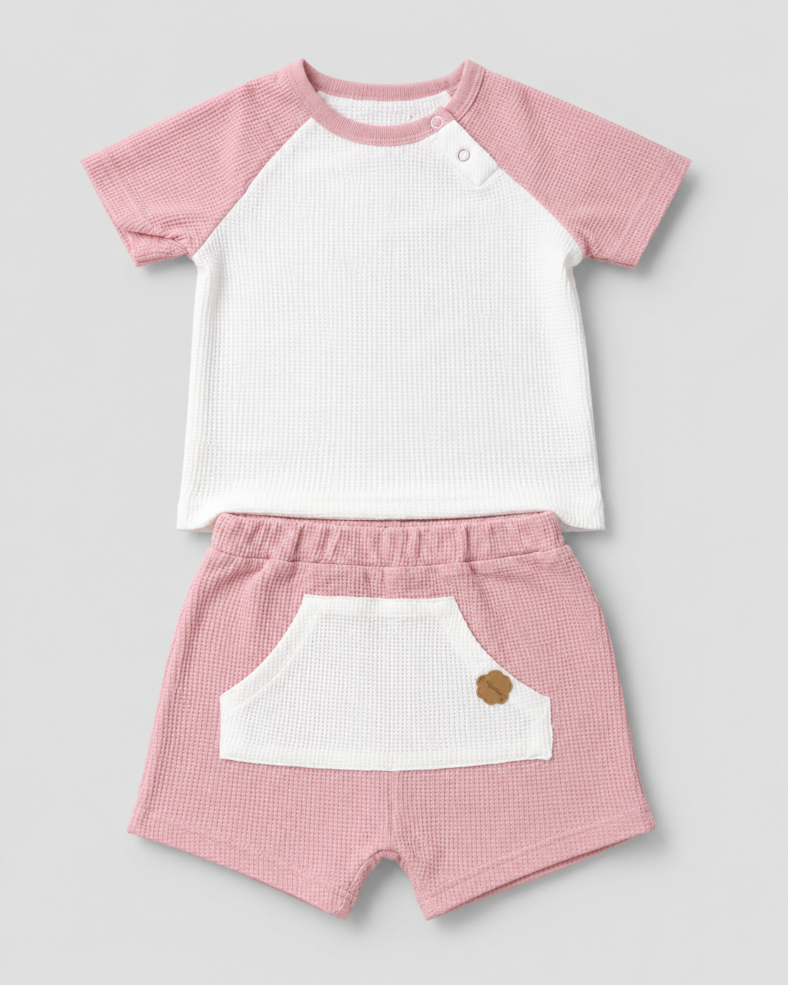Baby/Toddler Pink & White Waffle Knit 2-Piece Shorts Set