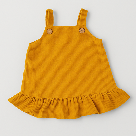 Baby/Toddler Mustard Corduroy Ruffle-Hem Pinafore Dress
