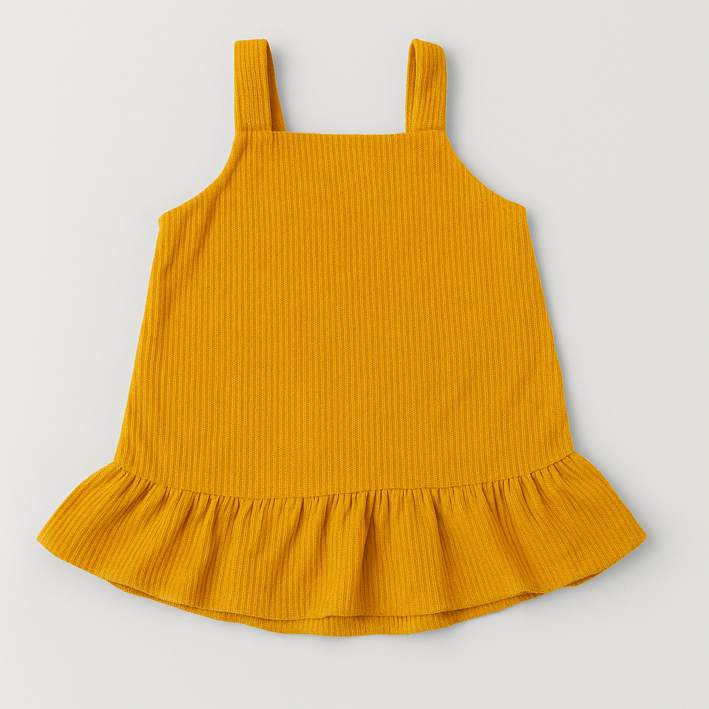 Baby/Toddler Mustard Corduroy Ruffle-Hem Pinafore Dress