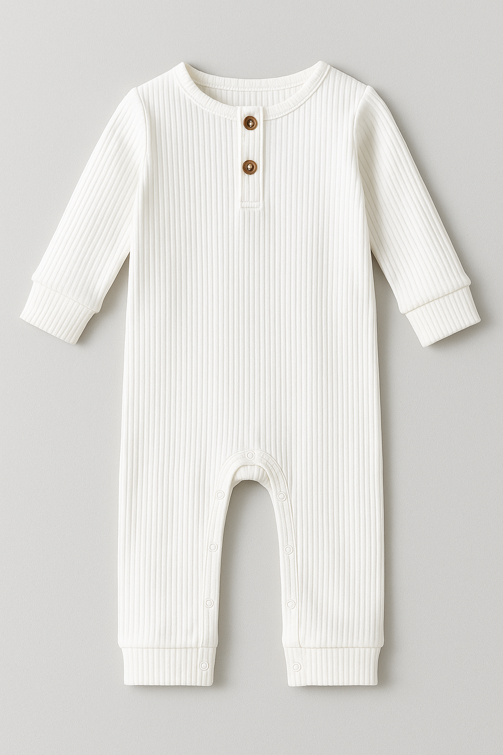 Cream Ribbed Henley Long-Sleeve Romper