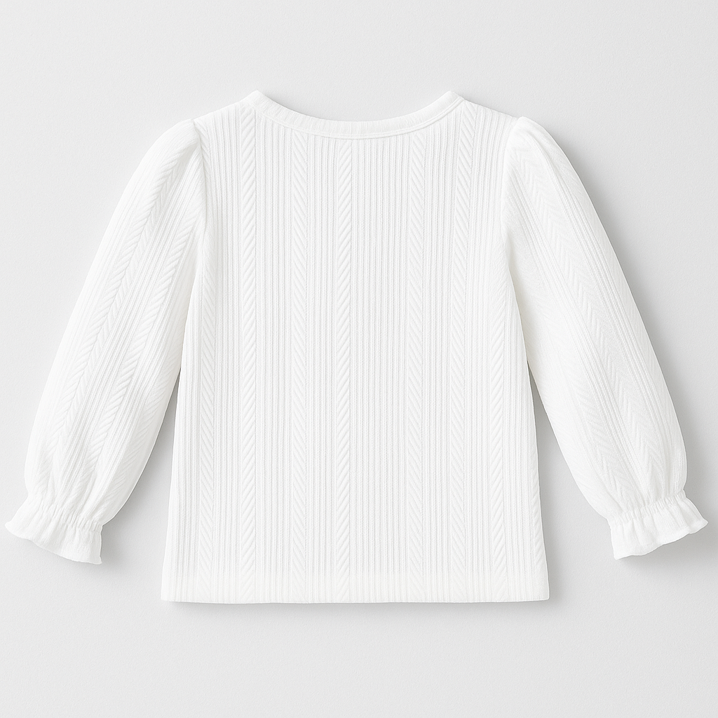 Toddler Girl White Textured Knit Long-Sleeve Top with Plaid Bow