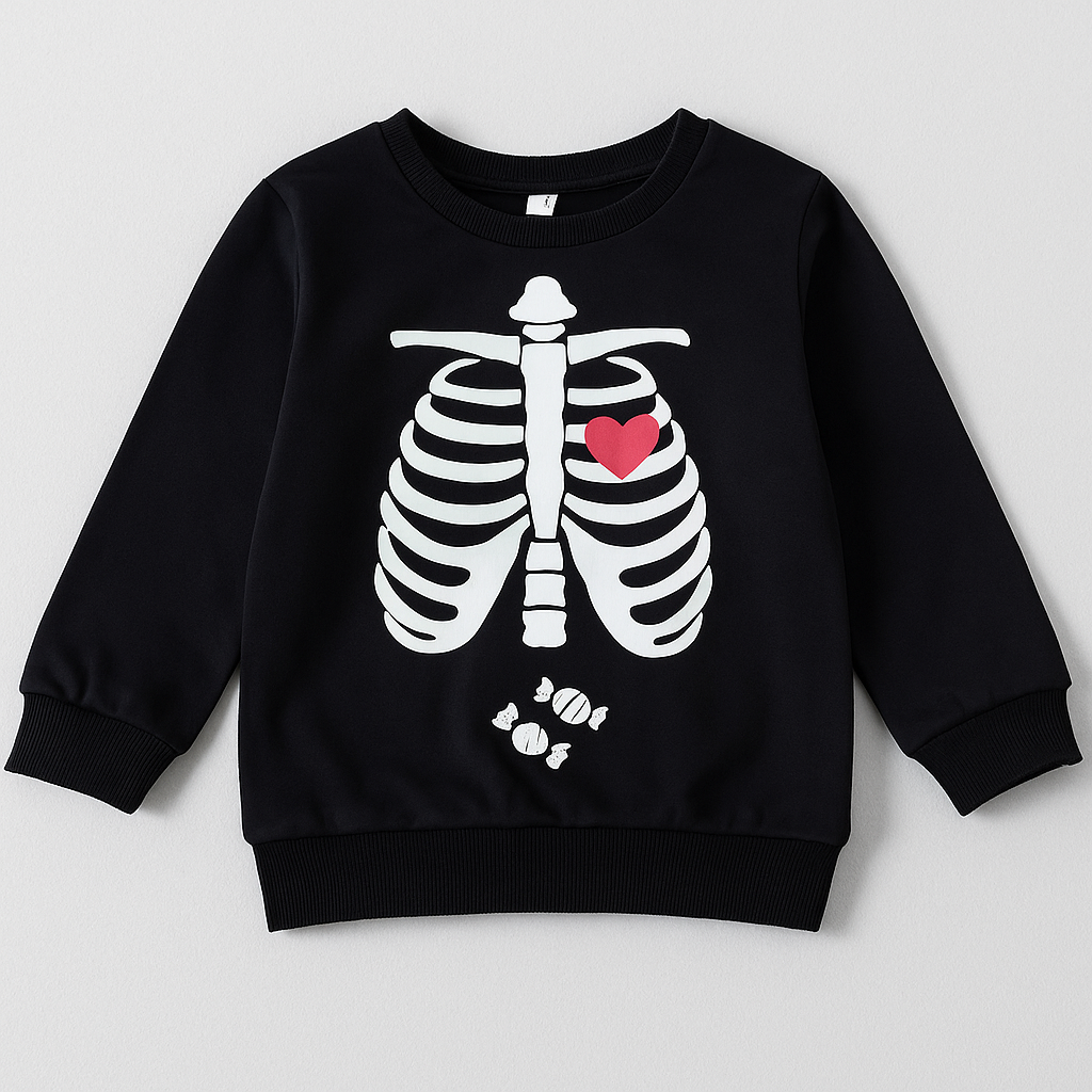 Kids Black Rib Cage & Heart Print Sweatshirt Candy Accent