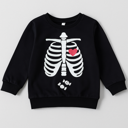Kids Black Rib Cage & Heart Print Sweatshirt Candy Accent