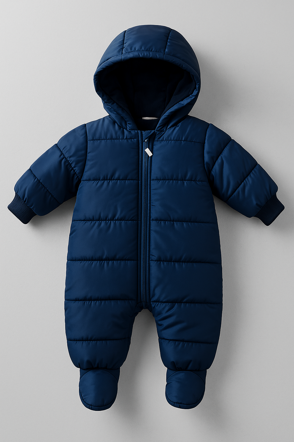 Dark Blue Hooded Baby Puffer Snowsuit – Infant Winter One-Piece  Short Description