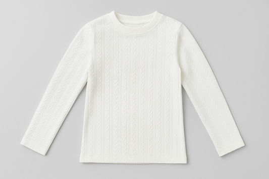 Kids Textured Chevron Long-Sleeve Top – White